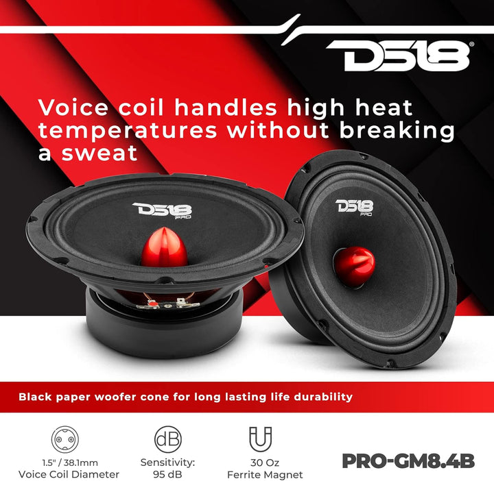 DS18 Car Midrange Speaker 8" Inch 660w Watt 4Ohm Bass Loudspeaker PRO-GM8.4B Bullet 8-Inch 4-Ohms, B
