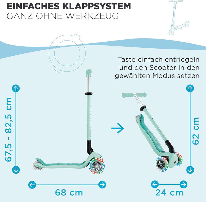 Globber Go Up Active Beleuchtung, 360 Grad, Evolutionärer Roller mit Sitz und Lichtern für Kleinkind
