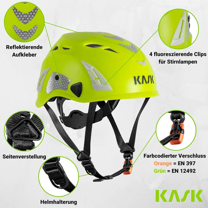 KASK Schutzhelm Superplasma AQ HI VIZ - Arbeitsschutzhelm, Drehrad, Reflexstreifen, EN 397 blau/gelb