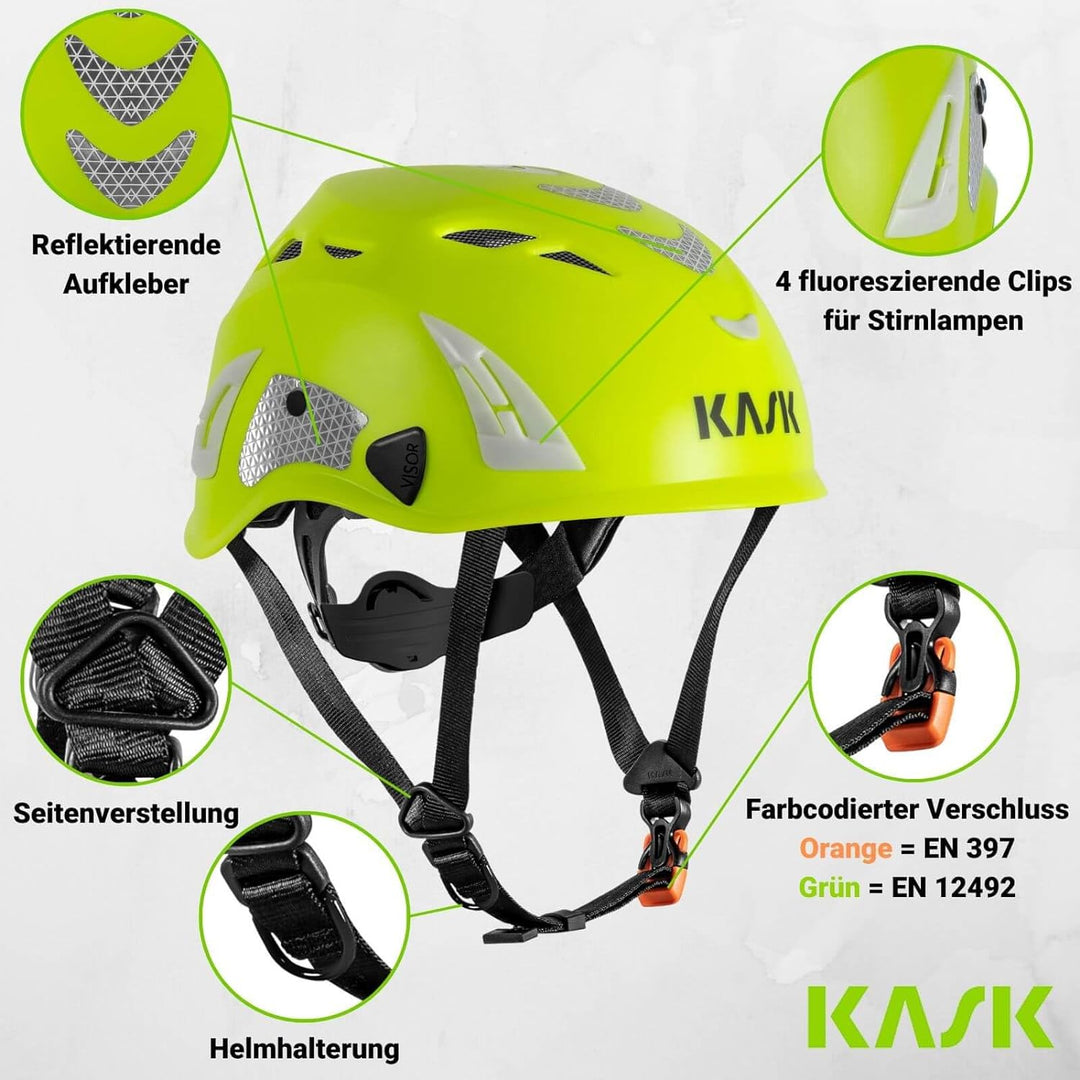 KASK Schutzhelm Superplasma AQ HI VIZ - Arbeitsschutzhelm, Drehrad, Reflexstreifen, EN 397 Weiss/Rot