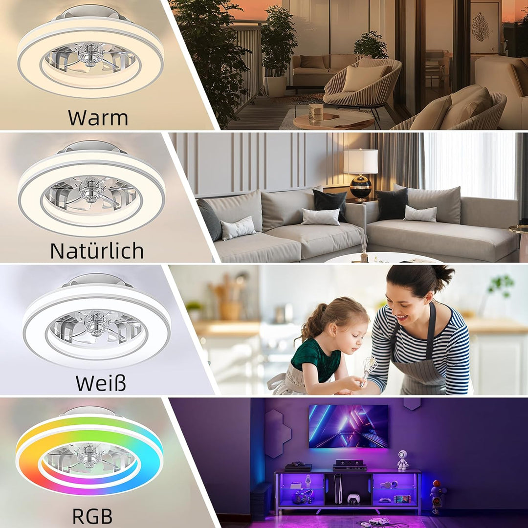 Ateroll Deckenventilator mit Beleuchtung Ø41.5CM, Deckenventilator mit Licht Dimmbar (3000K-4000K-65