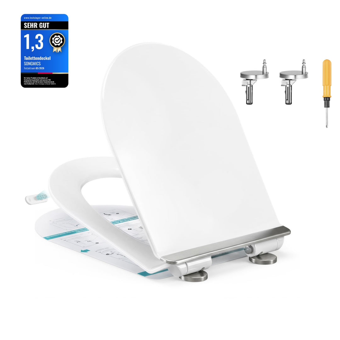 SONGMICS Toilettendeckel, lange D-Form, WC-Sitz mit Absenkautomatik, Toilettensitz schnell abnehmbar