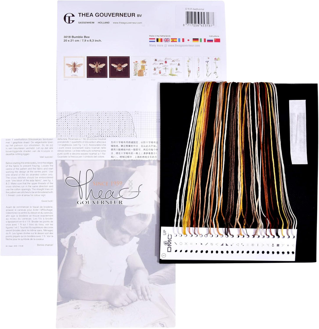 Thea Gouverneur - Kreuzstich-Set - Hummel - Aida Schwarz - 18 Count - Für Erwachsene - 3018.05 3018.