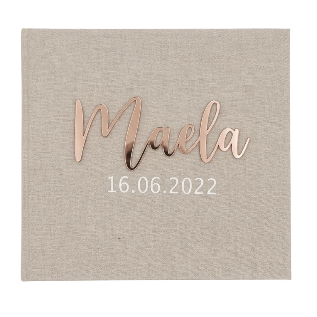 Personalisiertes Baby Fotoalbum &amp; Gästebuch – Mein erstes Jahr – Datum - Leinen Album mit Name aus A