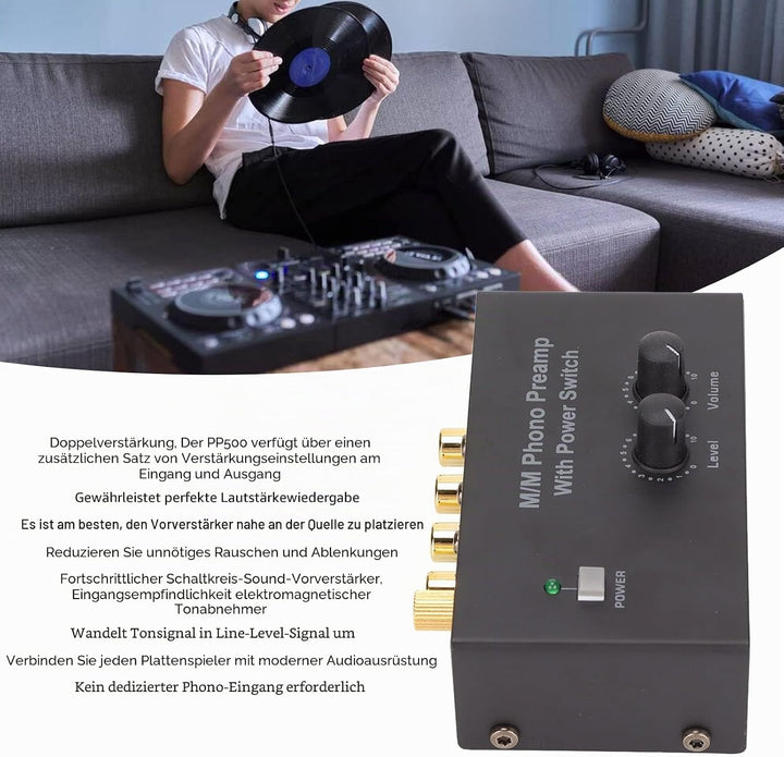 Phono-Vorverstärker für Plattenspieler-Vorverstärker, Phonographen-Vorverstärker mit DC 12V-Adapter,