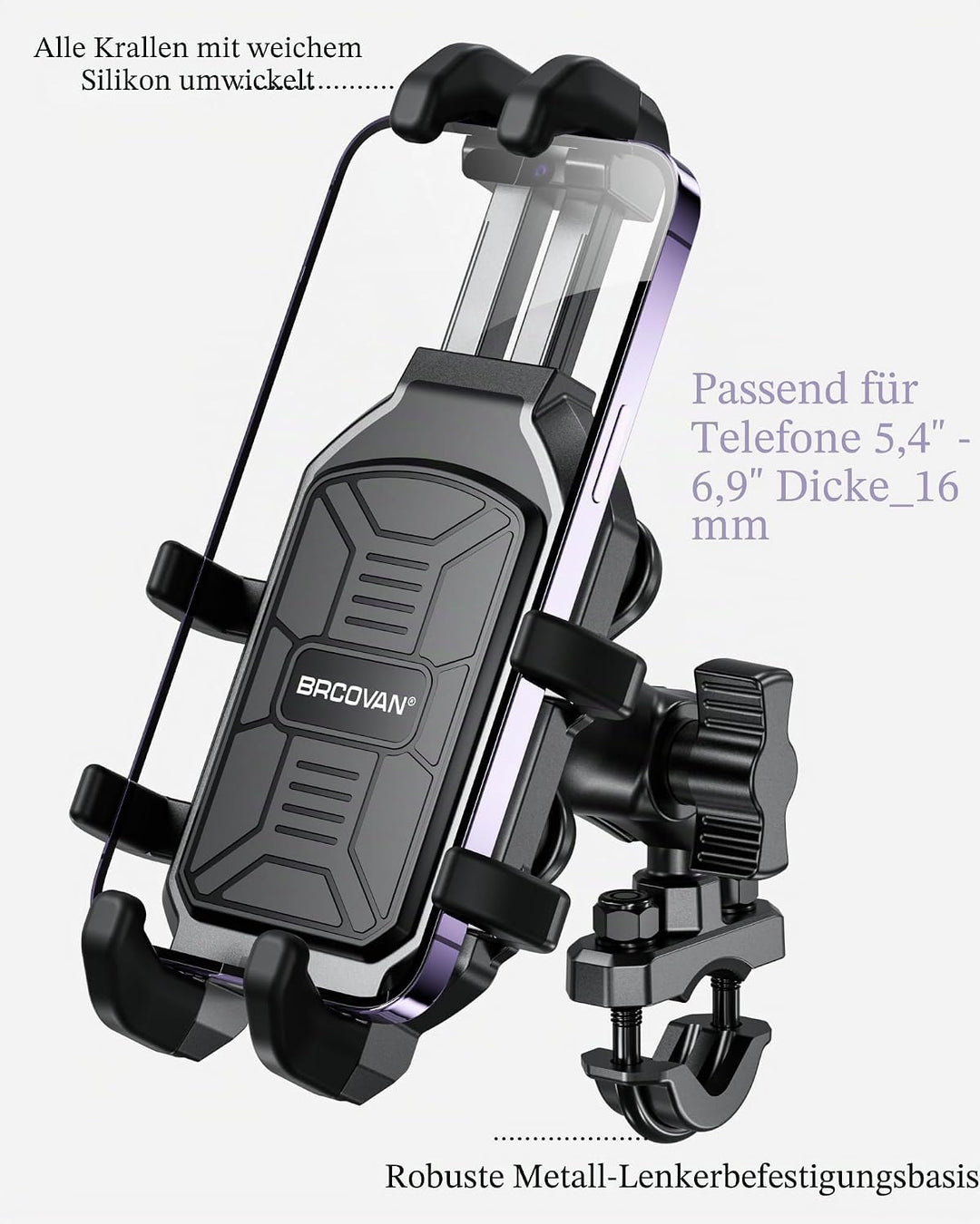 BRCOVAN Motorrad Handyhalterung mit Vibrationsdämpfer, Anti-Shake Handy Motorradhalterung, Verstellb