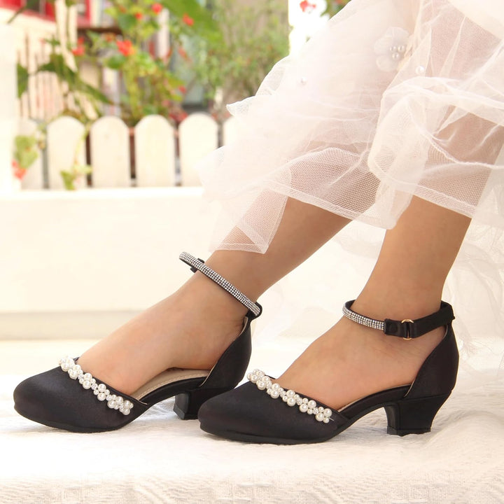 EIGHT KM - Mädchen High Heel Kleid Schuhe - Glattes Seidenperle - Prinzessin Hochzeit Schuhe Party P