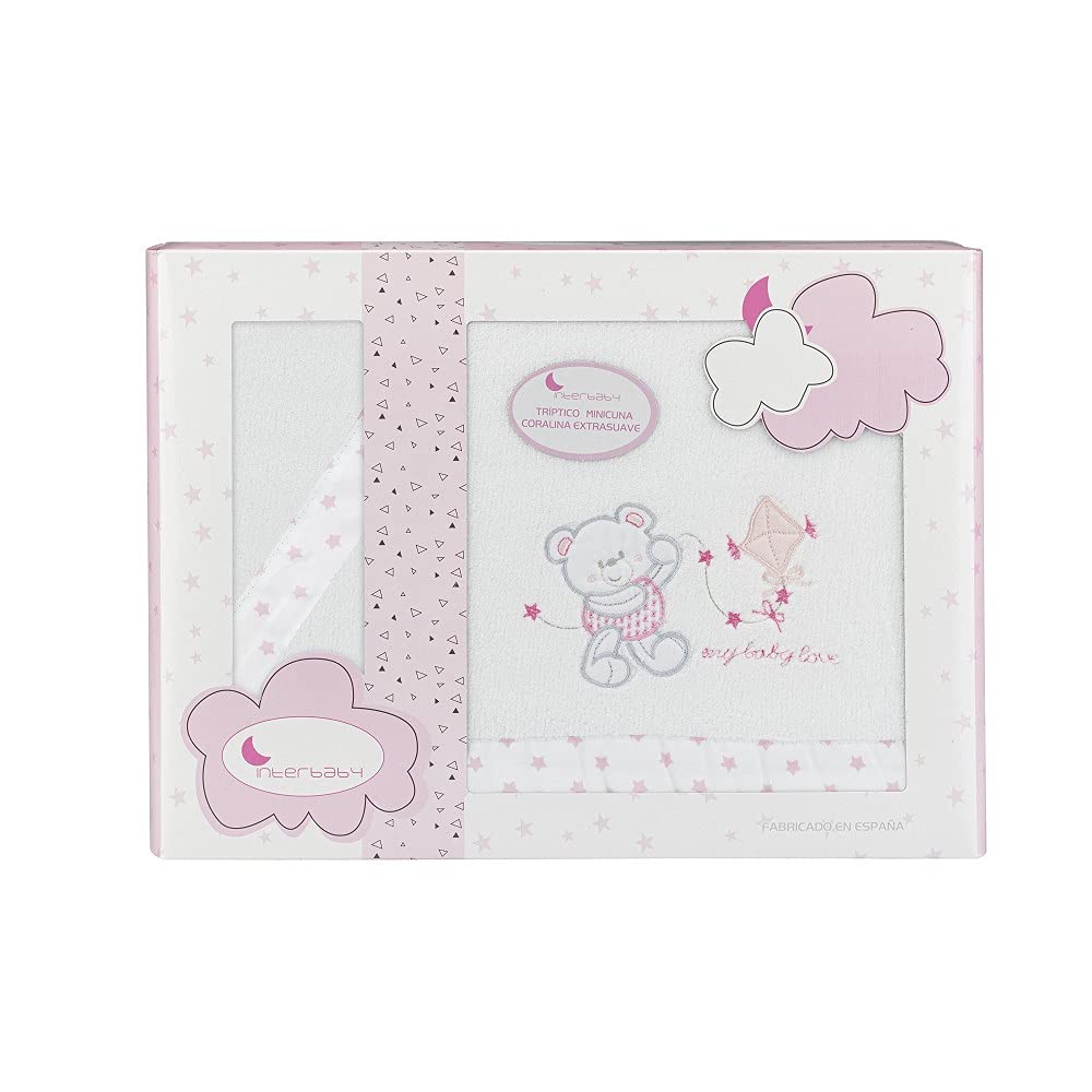 Interbaby Bettwäsche Set für Babywiege - Modell"Baby Love" in Weiss und rosa, weiss/rosa