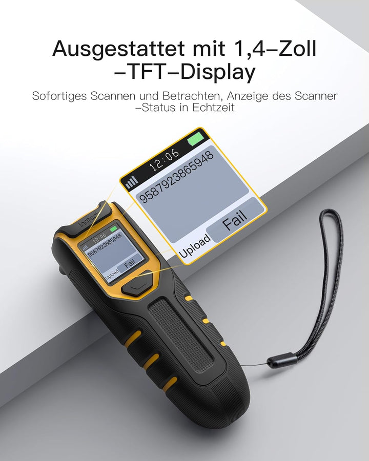 Inateck Tragbarer Barcode Scanner Kabellos 1D mit Display, BCST-49 | Kann Bildschirm Scannen, mit Bl