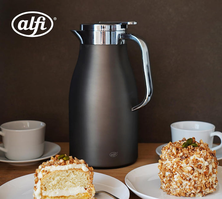alfi SKYLINE 1,0l, cool grey mat, Edelstahl-Isolierkanne mit hygienischem Hartglaseinsatz, Drehversc