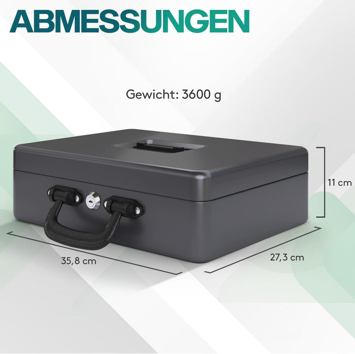ACROPAQ Geldkassette - Abschliessbar, Mit Münzzählbrett, Extra Gross, 35,8 x 27,3 x 11 cm, Mit 2 Sch