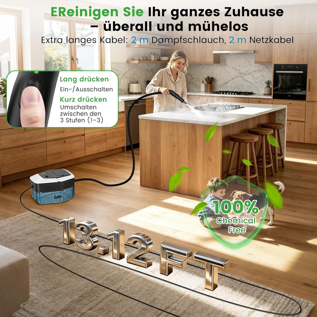 Granarbol 1.8L Dampfreiniger, 2500W Steam Cleaner - 8s Heizung 275°F/145°C, Entfernt Fett mit 18PCS