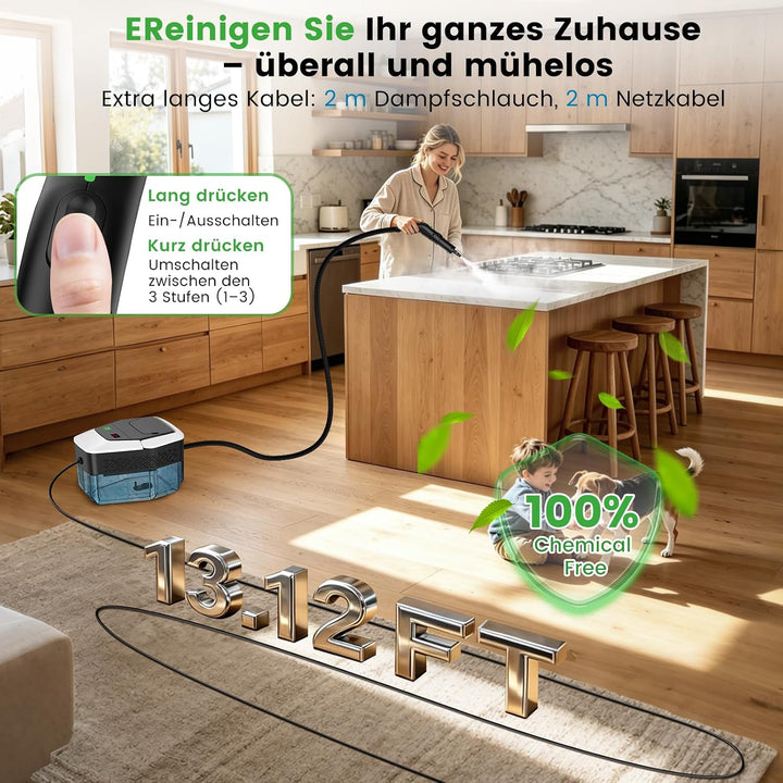 Granarbol 1.8L Dampfreiniger, 2500W Steam Cleaner - 8s Heizung 275°F/145°C, Entfernt Fett mit 18PCS