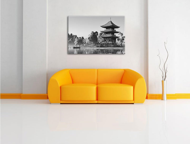 Pixxprint asiatischer Tempel an See als Leinwandbild/Grösse: 100x70 / Wandbild/Kunstdruck/fertig bes