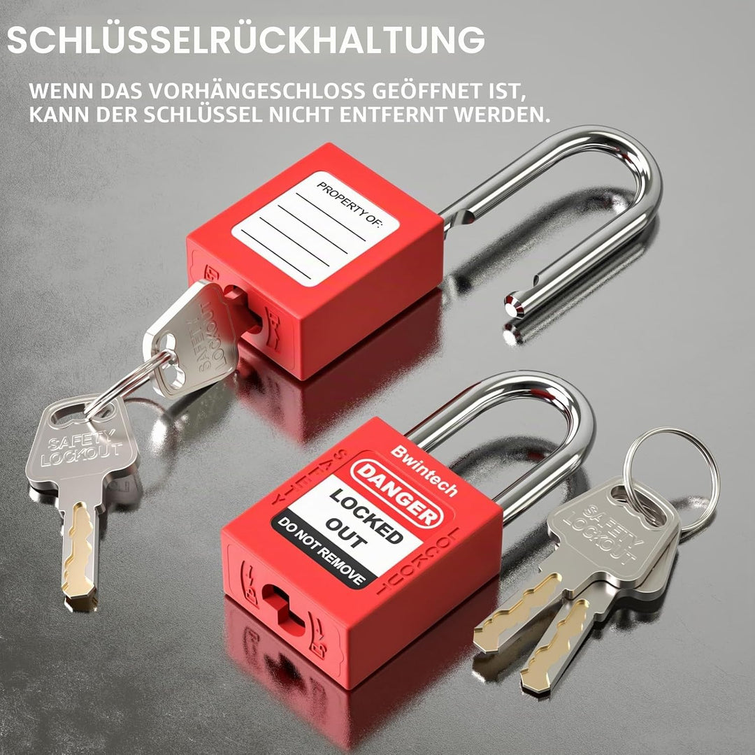 Bwintech 10 Stück 38MM verschlüsselt verschiedene rote Sicherheitsvorhängeschloss Lockout Tagout Sch