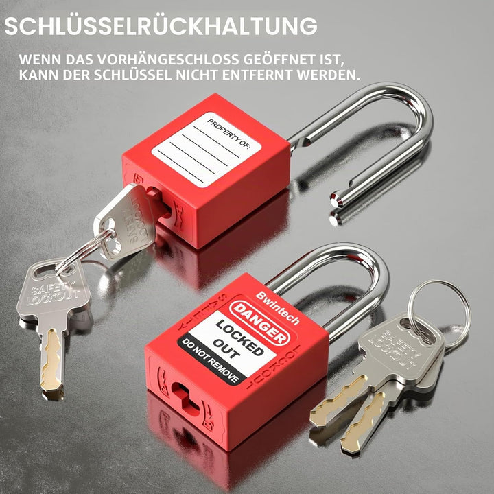 Bwintech 10 Stück 38MM verschlüsselt verschiedene rote Sicherheitsvorhängeschloss Lockout Tagout Sch