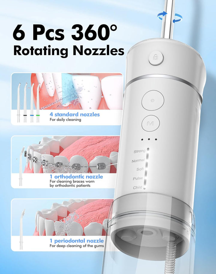 Reise Munddusche Kabellos Zahnreinigung: Oral Irrigator mit 5 Modi, 180ML Wassertank IPX7 Wasserdich