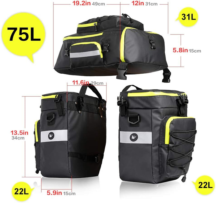 Rhinowalk 3 IN 1 Multifunktional Fahrrad Gepäckträgertaschen 65L Fahrrad Rücksitz Tasche Gepäckträge