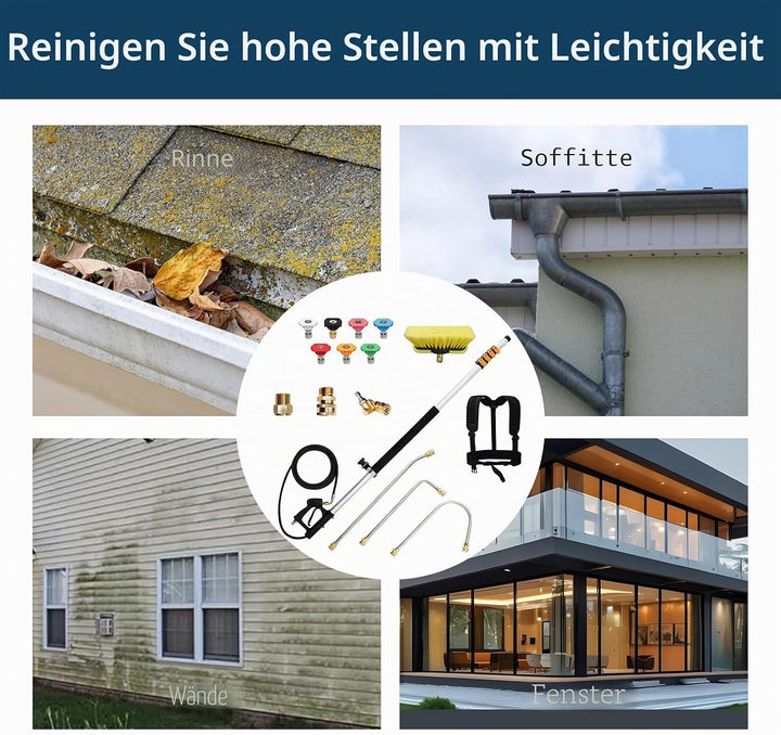 Teleskop Hochdruckreiniger Zauberstab, 7,3 m Hochdruckreiniger Sprühstab Set mit 7 Sprühdüsenspitzen