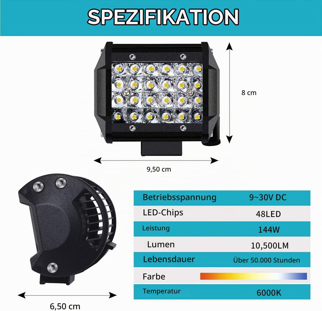 LED Arbeitsscheinwerfer, Kraumi 2 X 72W LED Zusatzscheinwerfer 10,500lm Led Scheinwerfer 4 Zoll 12V