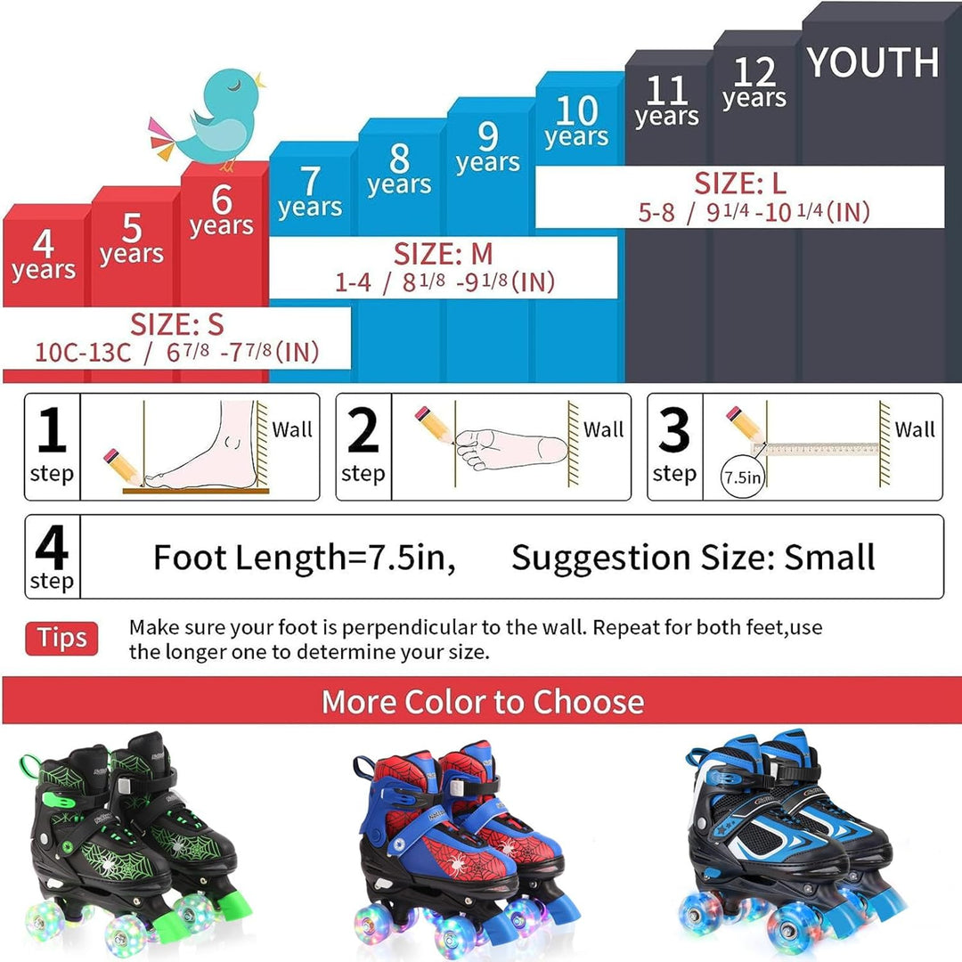 Nattork Kinder Rollschuhe für Jungen und Mädchen, 4 Grössen verstellbar, Quad Skates mit leuchtenden
