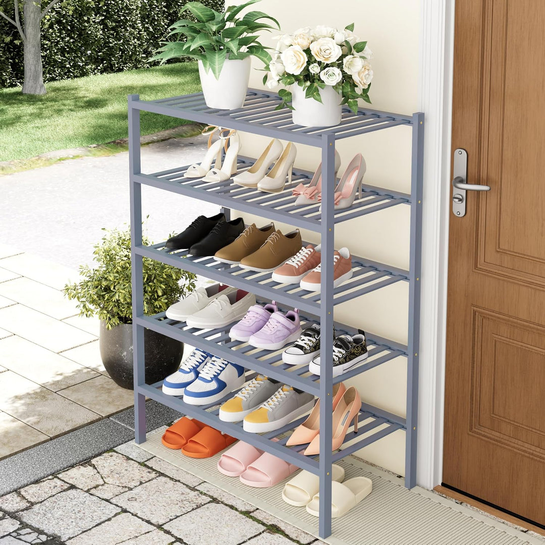 smiry Schuhregal mit 5 Ebenen, Platzsparende Schuhablage, Stapelbar Schuhorganizer, Bambus Regal für