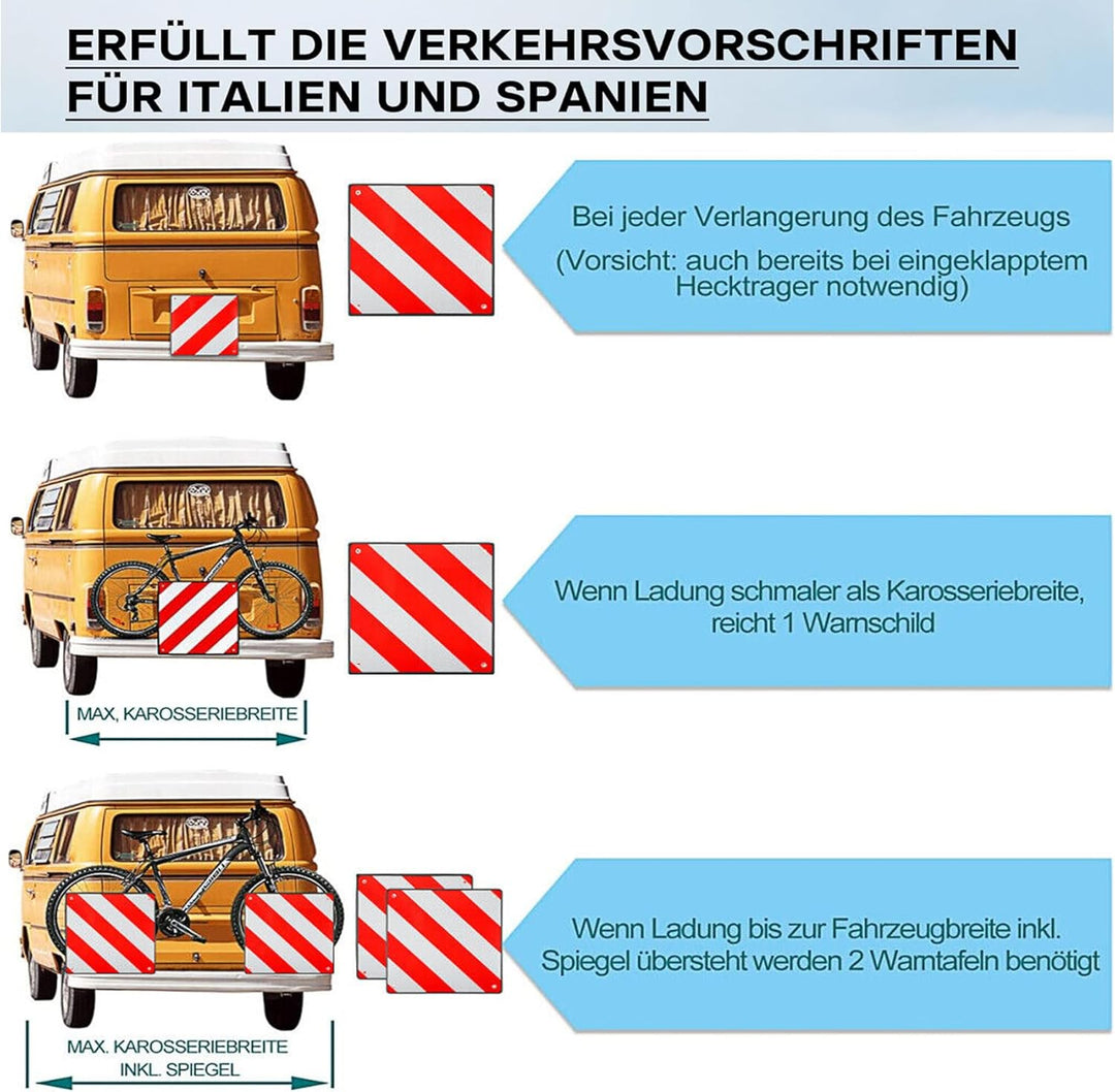 WISCRAFTER Warntafel für Spanien und Portugal Fahrradträger,3 In 1 Alu Reflektierend Warnschild(50 x