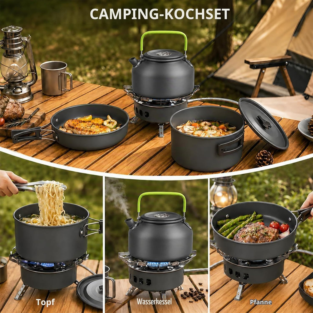 aiGear Camping Kochgeschirr Set/Outdoor Geschirr Set | Camping Topf Kochtopf Tragbar Aluminium | mit