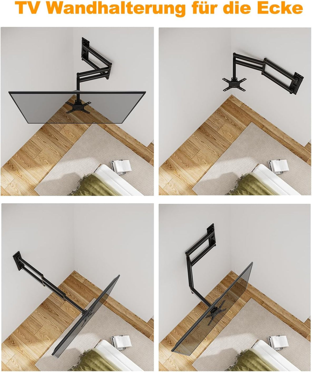 TV Wandhalterung mit 1036mm Langem Arm WHYFONE 180° Drehung Fernseher Wandhalterung Schwenkbar Ecke