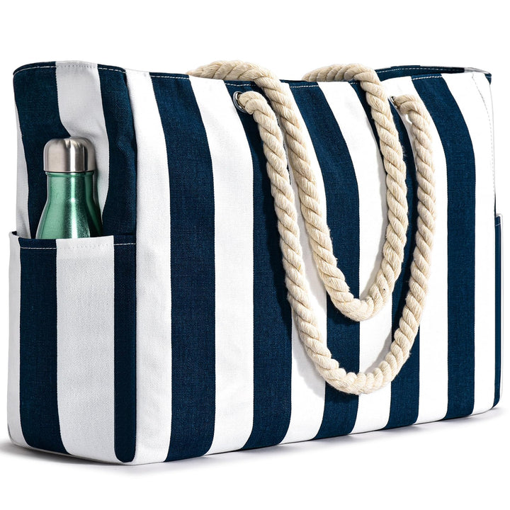 oscaurt Strandtasche Badetasche Wasserdicht Streifen Strandtasche XXL Familie mit Reissverschluss mi