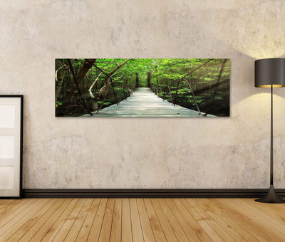 islandburner Bild Bilder auf Leinwand Hängebrücke im Wald Wandbild, Poster, Leinwandbild MZN 120x40c