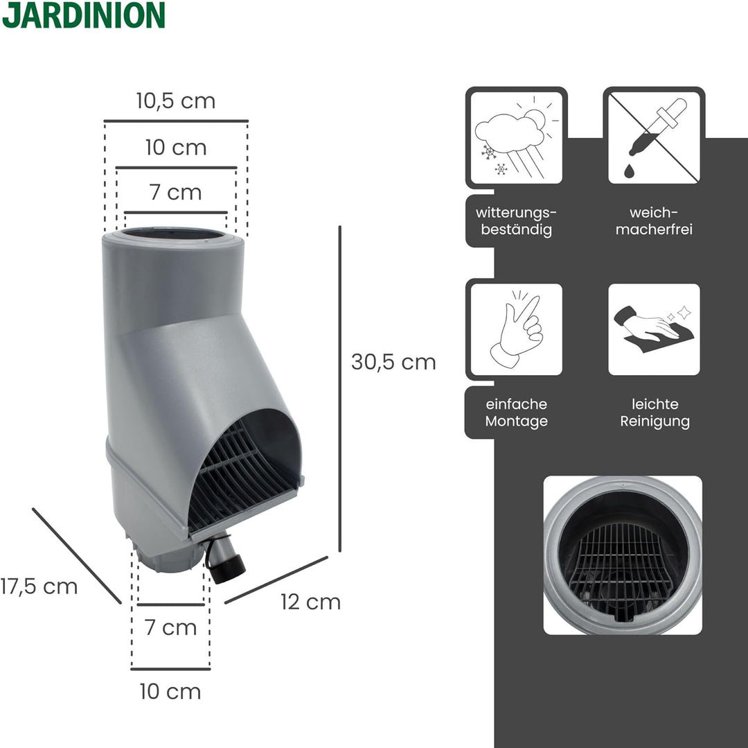 Jardinion Regenwasserfilter, Fallrohr Laubabscheider Silber 30,5 x 12 x 17,5 cm Regenwassersammler f