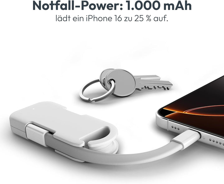 VONMÄHLEN Evergreen Go - USB-C Powerbank mit 1.000 mAh für unterwegs, für den Schlüsselbund, Umweltb