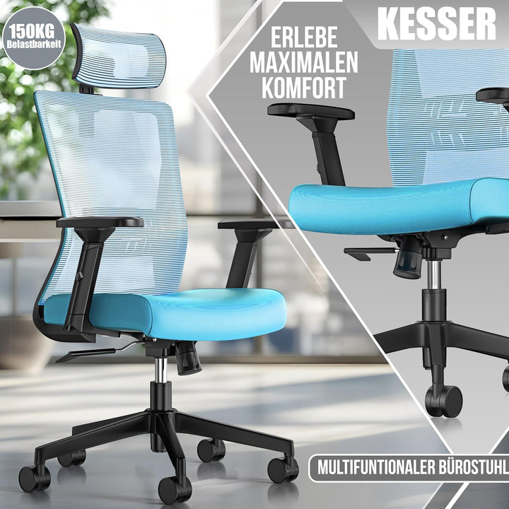 KESSER® Bürostuhl Ergonomisch mit verstellbaren Armlehnen | Drehstuhl mit Lendenwirbelstütze Rückens
