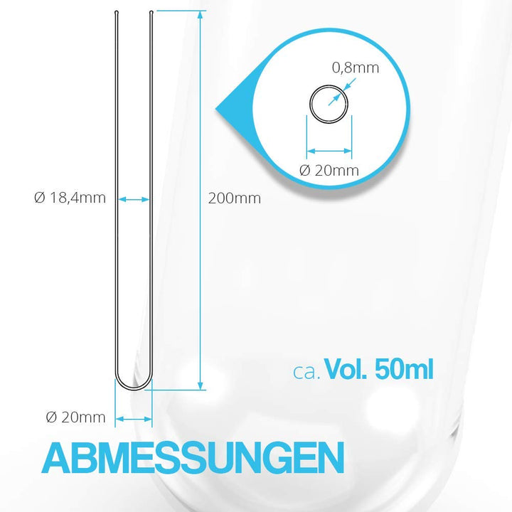 Tuuters 100x Glas Reagenzgläser mit Korken, dunkelbraun (200 x Ø20 mm), 200 x Ø20 mm