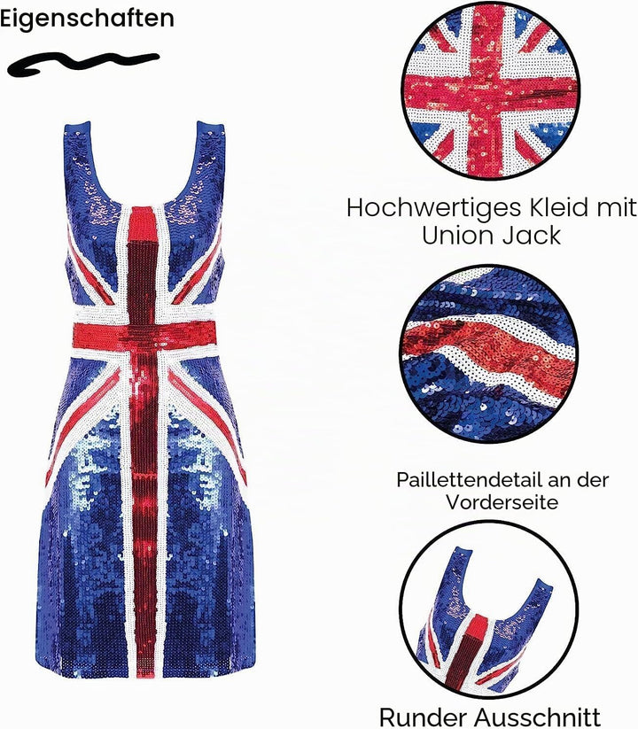 GINGER SPICE PAILLETTEN UNION JACK KLEID - SPICE GIRLS 90ER JAHRE KOSTÜM - PAILLETTEN UNION JACK KLE