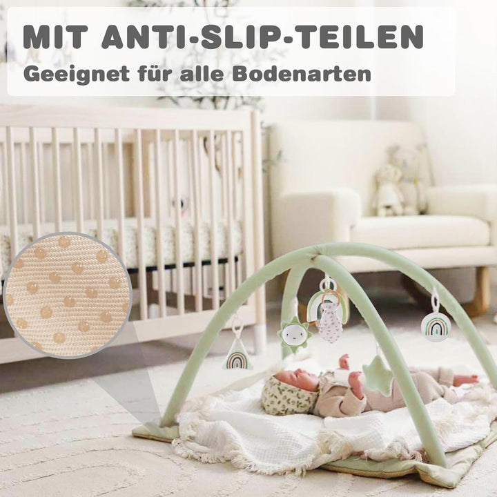 Mallify - Spielmatte für Babys mit Krabbeldecke, 6 abnehmbaren sensorischen Spielzeugen und 12 bunte