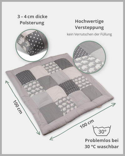 ULLENBOOM Krabbeldecke für Baby 100x100 cm, 100% OEKO-TEX Materialien, Made in EU, Dick & weich gepo