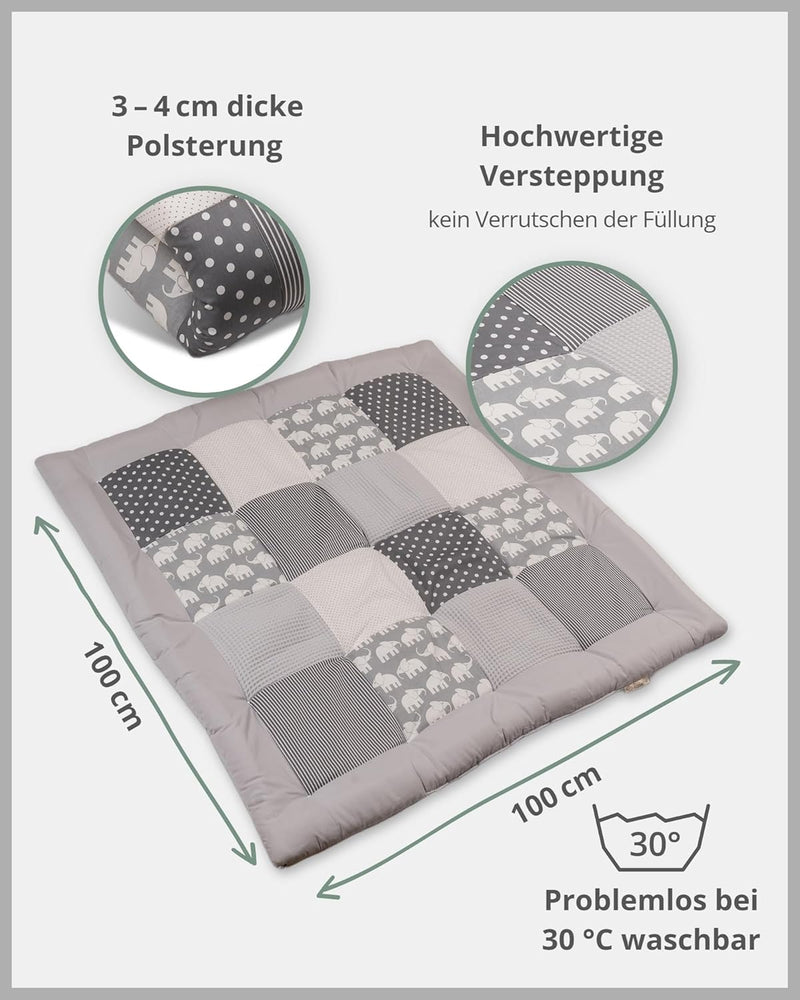 ULLENBOOM Krabbeldecke für Baby 100x100 cm, 100% OEKO-TEX Materialien, Made in EU, Dick & weich gepo