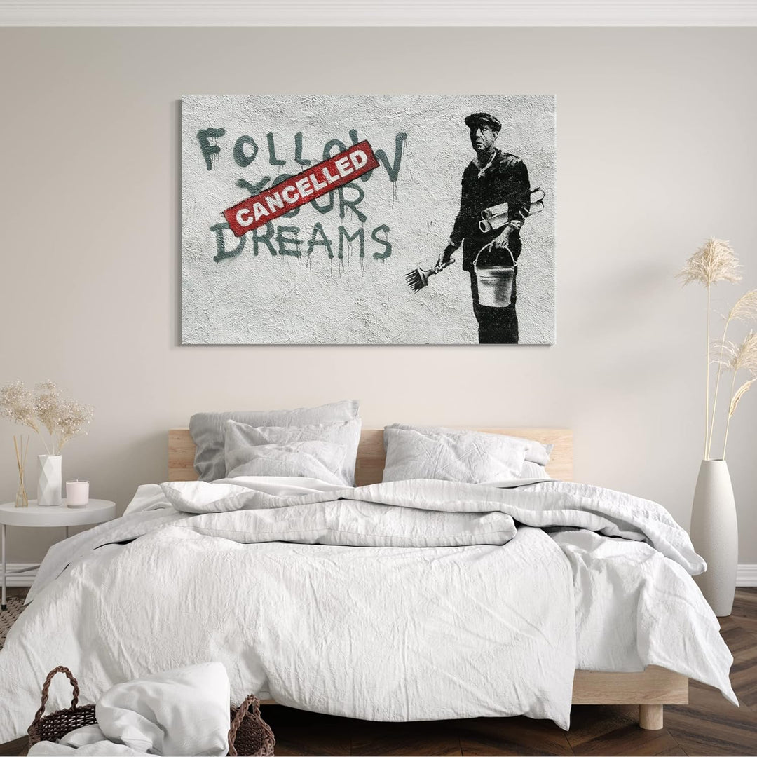 Leinwand (80x60cm): Banksy - Follow Your Dreams Cacelled Wand-Graffiti Street A 80x60 cm, 80x60 cm
