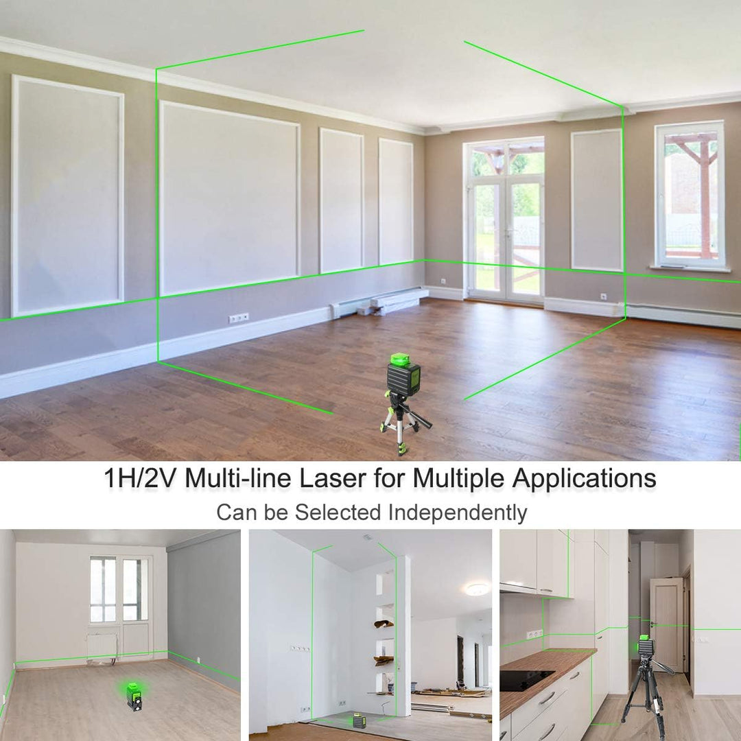 Huepar Kreuzlinienlaser mit Litium-Ionen Batterie, 360° Mehrlinienlaser Grüner Selbstnivellierenden