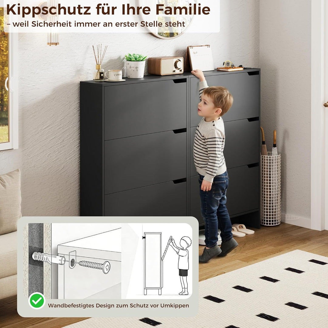 IRONCK Schuhschrank mit 3 Klappen, Schuhkipper Schmal, Schuhregal Flur freistehend, Schuhkommode mit