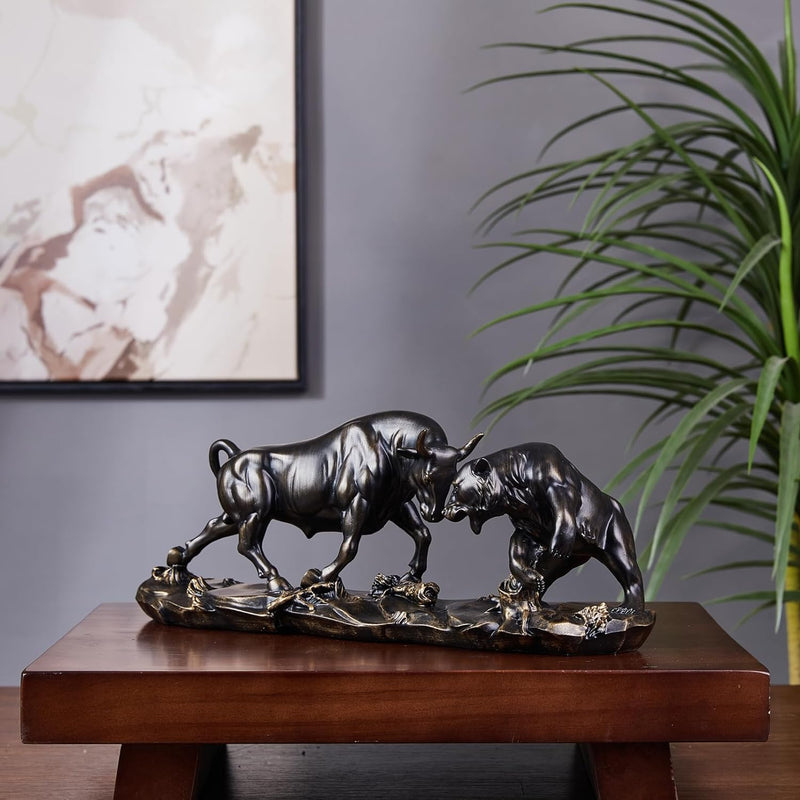 Cutfouwe Bulle und Bär-Börsenfiguren -Harz Wall Street Bull Bear Statue für Schreibtische, Regale od