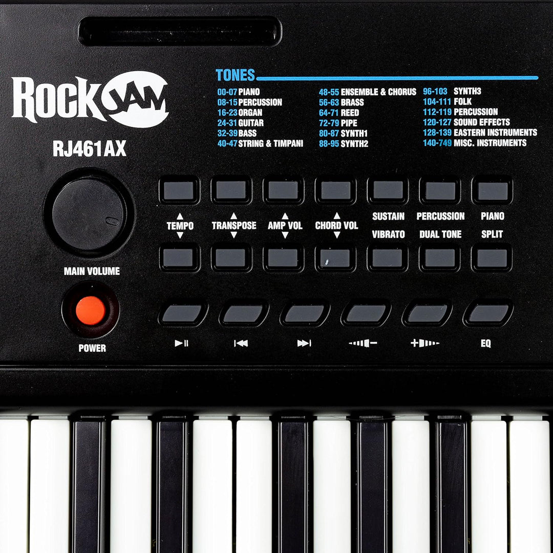 RockJam RJ461AX 61-Tasten-Alexa-tragbare digitale Klaviertastatur mit Notenständer, Netzteil, Simply