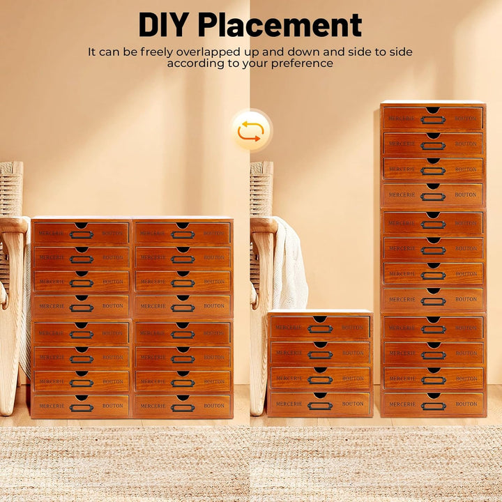 Schreibtisch-Organizer aus Holz 4Pcs 4 Regal 16 Schublade File Organizer Retro Aufbewahrungsbox Holz