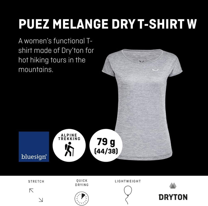Salewa Damen Puez Melange Dry W S/S Tee Blusen & T-shirts XXS Black out melange, XXL