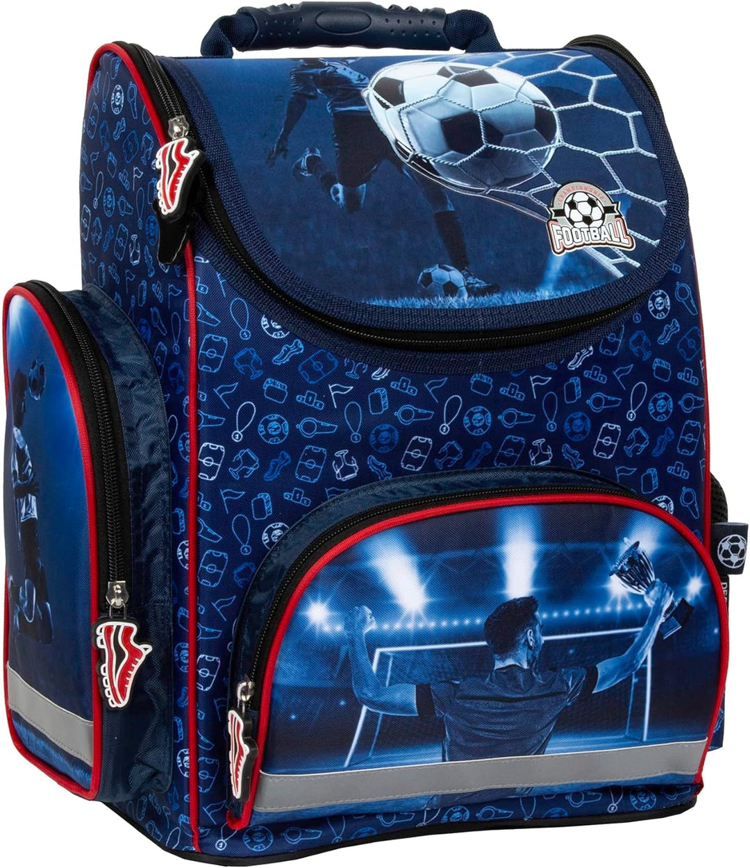 Goldkids - Schulranzen für Jungen - Schul-Rucksack für Kinder mit Federmäppchen - Schuhbeutel und Ha