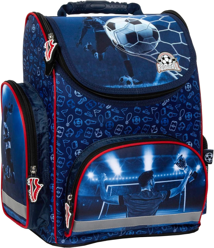 Goldkids - Schulranzen für Jungen - Schul-Rucksack für Kinder mit Federmäppchen - Schuhbeutel und Ha