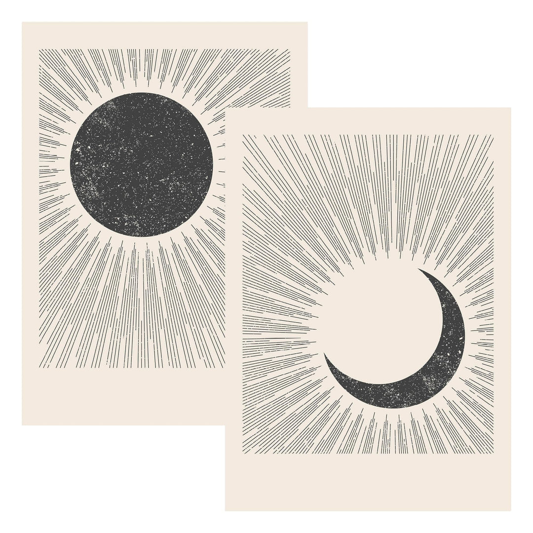 JUNOMI® Sonne und Mond Poster DIN A2, Boho Deko, Minimalistisch, Yoga Zubehör, perfekte Yoga Geschen