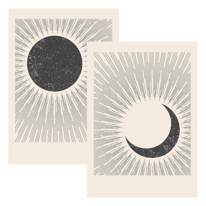 JUNOMI® Sonne und Mond Poster DIN A2, Boho Deko, Minimalistisch, Yoga Zubehör, perfekte Yoga Geschen